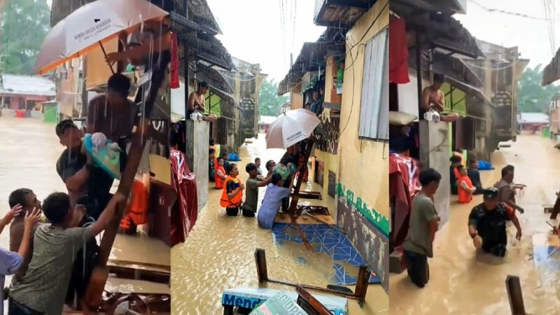 Aksi Heroik Babinsa Kodim Medan Selamatkan Bayi Dari Kepungan Banjir di Kota Medan