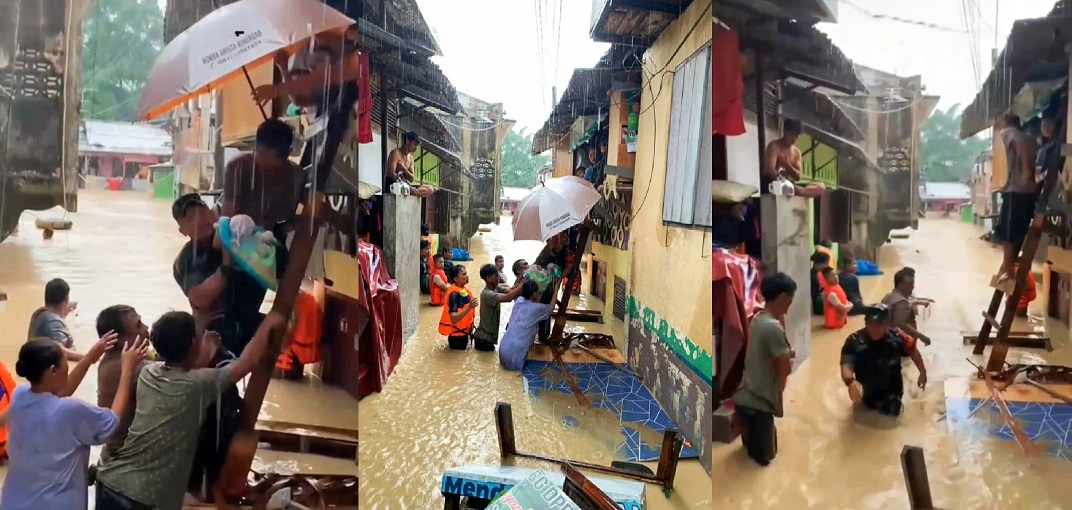 Aksi Heroik Babinsa Kodim Medan Selamatkan Bayi Dari Kepungan Banjir di Kota Medan