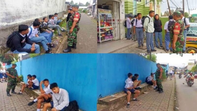 Babinsa Koramil 03/Berastagi Nasehati Siswa SMK dan SMP Jangan Berkeliaran Saat Jam Sekolah