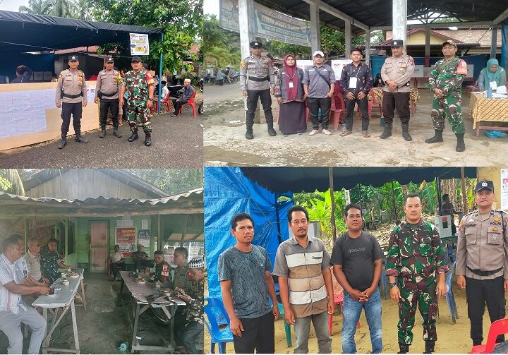 Menjamin Rasa Aman, Koramil 12/LP Bersama Stake Holder Sungai Kanan Bersinergi Menjaga Kelancaran Pemungutan Suara Di Sungai Kanan