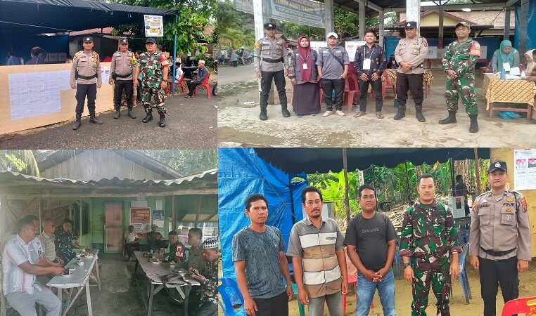 Menjamin Rasa Aman, Koramil 12/LP Bersama Stake Holder Sungai Kanan Bersinergi Menjaga Kelancaran Pemungutan Suara Di Sungai Kanan