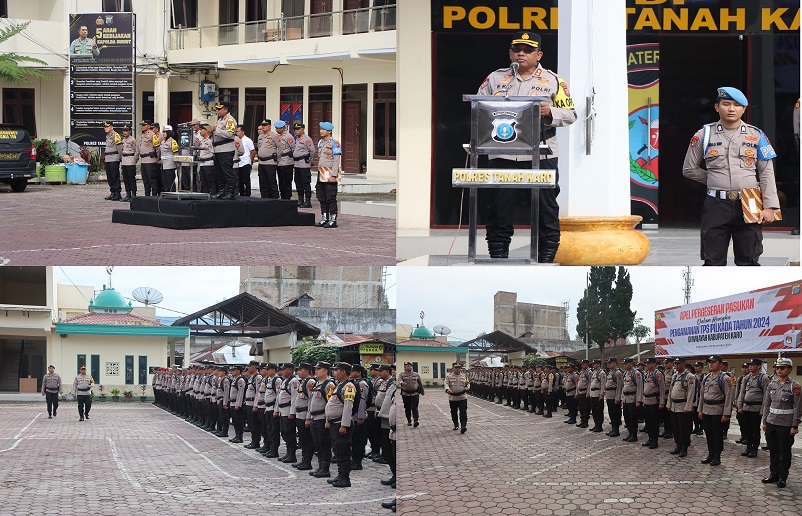 Polres Tanah Karo Gelar Apel Pergeseran Pasukan Pengamanan TPS Operasi Mantap Praja Toba 2024