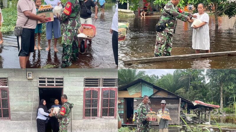 Babinsa Koramil 02/TL Bersama Perangkat Desa Distribusikan Bantuan Logistik yang Terdampak Banjir