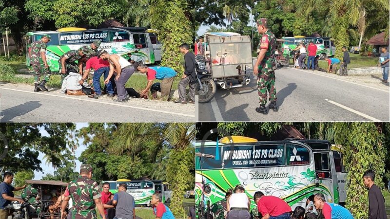 Danramil 09/NL Tolong Masyarakat Kecelakaan Lalulintas Antara Becak dan Sepeda Motor