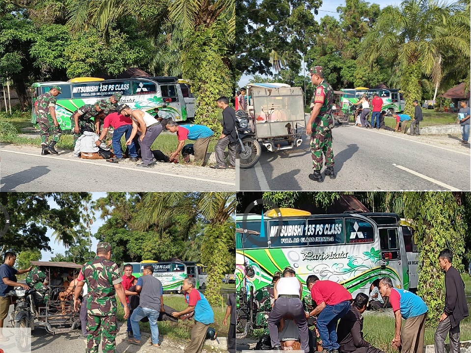 Danramil 09/NL Tolong Masyarakat Kecelakaan Lalulintas Antara Becak dan Sepeda Motor