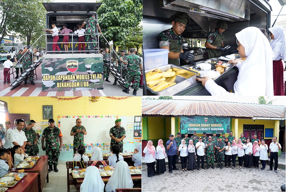 Kodam I/BB Dukung Kesehatan dan Kecerdasan Anak Dengan Pemberian Makanan Sehat Bergizi di SDN Sunggal