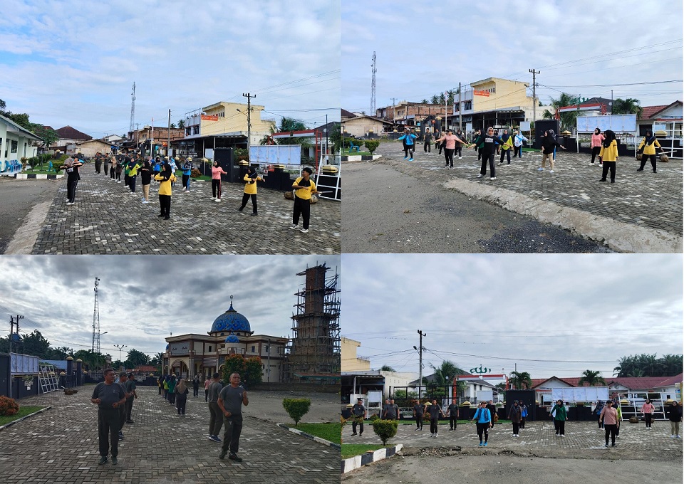Anggota Koramil 10/TM Bersama Forkopimcam Dan Masyarakat Melaksanakan Olahraga Bersama