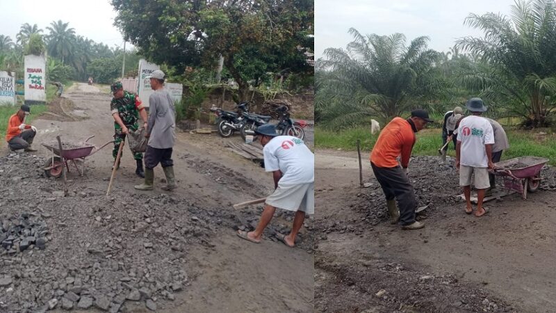 Babinsa Koramil 13/AN Ikut Hadir dalam Perbaikan Jalan untuk Tingkatkan Aksesibilitas Warga