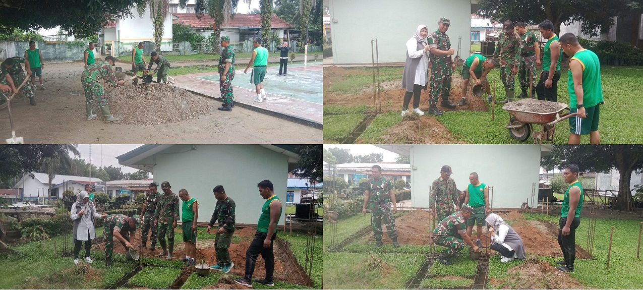 Danramil 06/MB dan Ketua Persit Ranting 07 Peletakan Batu Pertama Mushola Koramil 06/MB