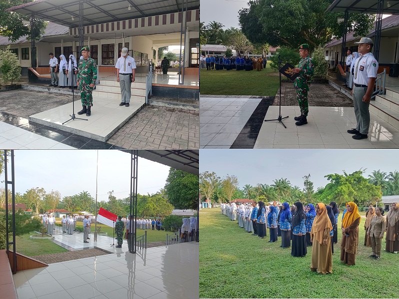 Bati Tuud Koramil 07/ AKB Pelda BJ. Pulungan Pembina Upacara di SMA Negeri I Sukarame Aek Kota Batu