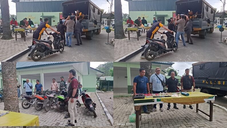 Kodim 0205/TK Serahkan 2 Unit Mesin Ketangkasan dan 10 Unit Sepeda Motor Kepada Polres Tanah Karo Hasil Razia