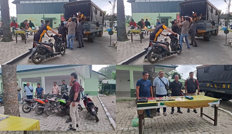 Kodim 0205/TK Serahkan 2 Unit Mesin Ketangkasan dan 10 Unit Sepeda Motor Kepada Polres Tanah Karo Hasil Razia