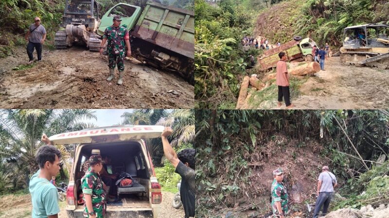 Sigap, Koramil 05/BD Membantu Evakuasi Truck Masuk Jurang