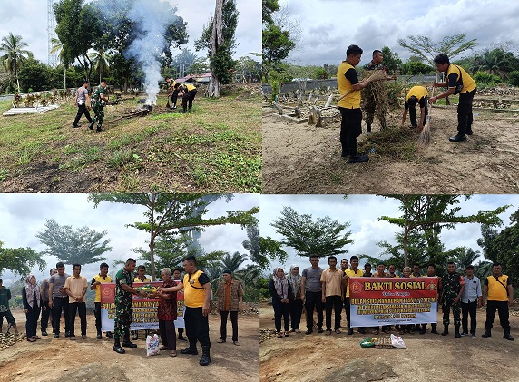 Dalam Rangka Menyambut Bulan Puasa, Koramil 12/LP Dan Polsek Sungai Kanan Gelar Bakti Sosial Di Pemakaman Martapotan