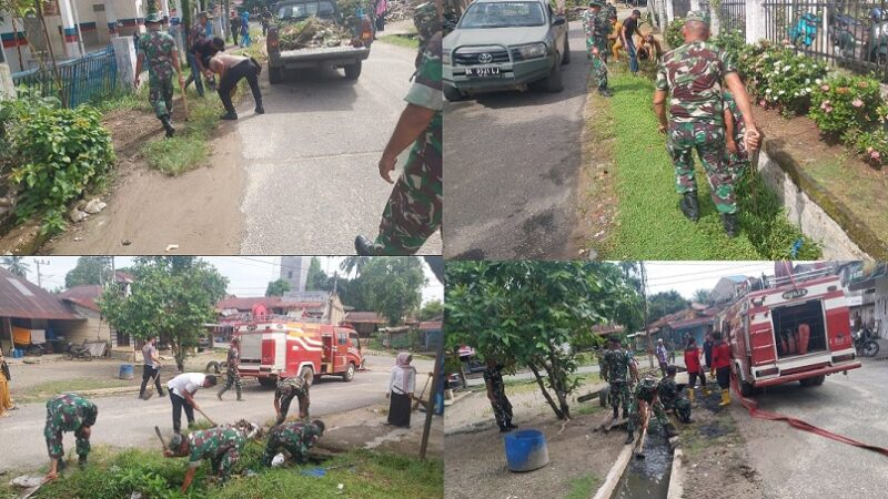 Kepedulian Tinggi Terhadap Kebersihan Lingkungan, Koramil 12/LP Laksanakan Jumat Bersih di Pekan Langga Payung