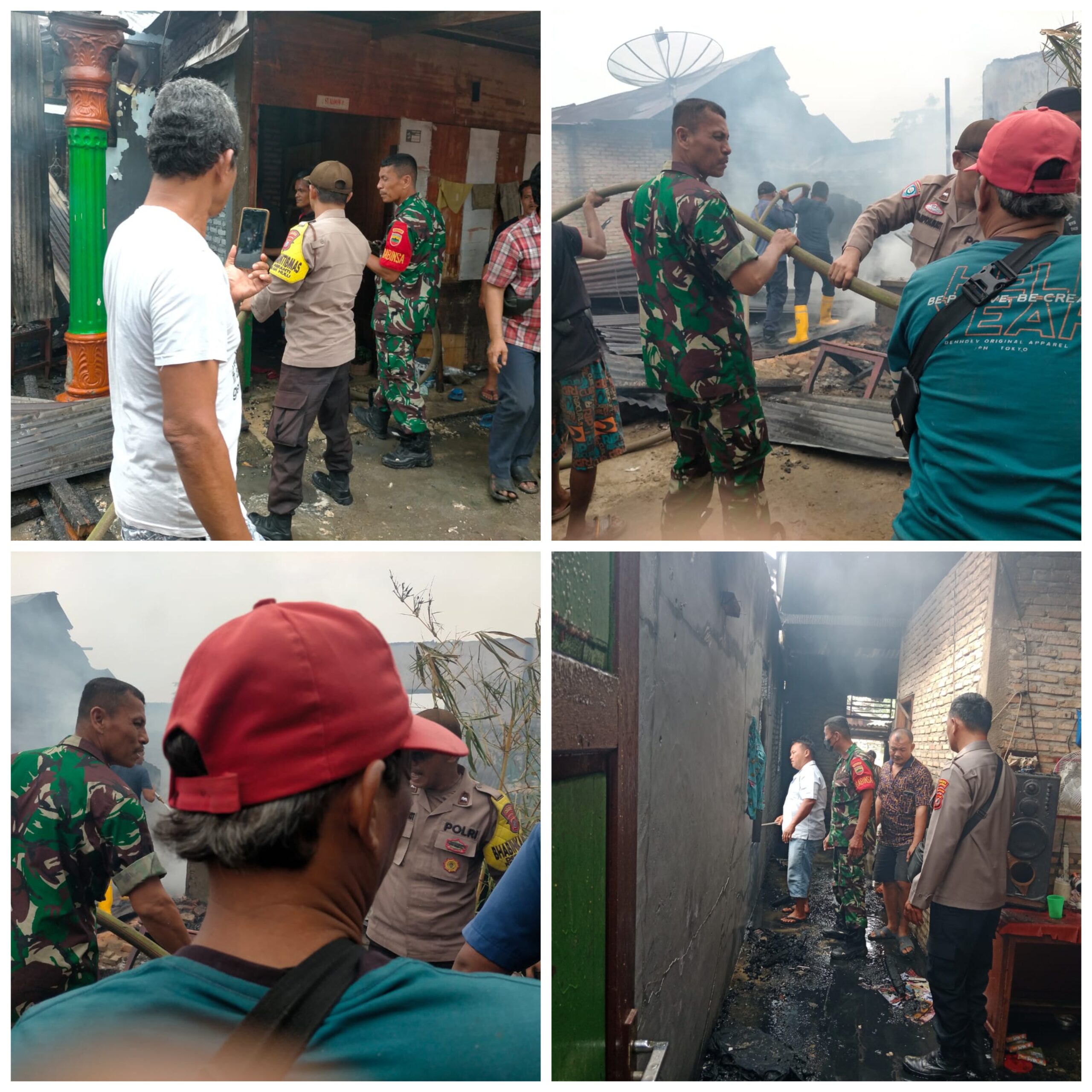 Danramil 13/AN dan Babinsa Turut Hadir Memadamkan Kebakaran di Desa Pondok Batu