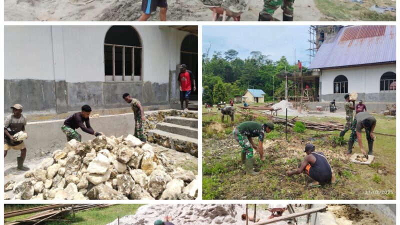 Dedikasi Satgas Yonif 501 Kostrad Gotong Royong Bangun Gereja di Kampung Sorry