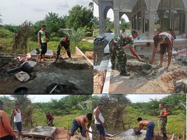 Babinsa Koramil 10/TM Bersama Masyarakat Bergotong Royong Pembangunan Masjid Dibulan Suci Ramadhan