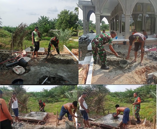 Babinsa Koramil 10/TM Bersama Masyarakat Bergotong Royong Pembangunan Masjid Dibulan Suci Ramadhan