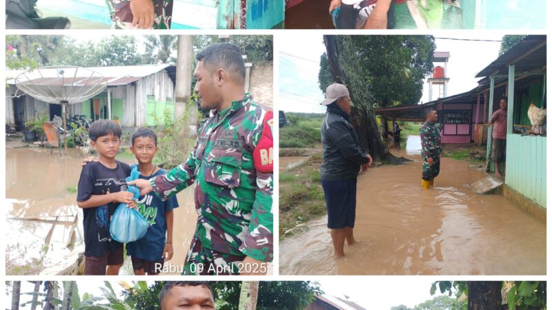 Babinsa Koramil 13/AN Turut Hadir Mengatasi Banjir dan Berikan Makan Siang Untuk Warga Terdampak