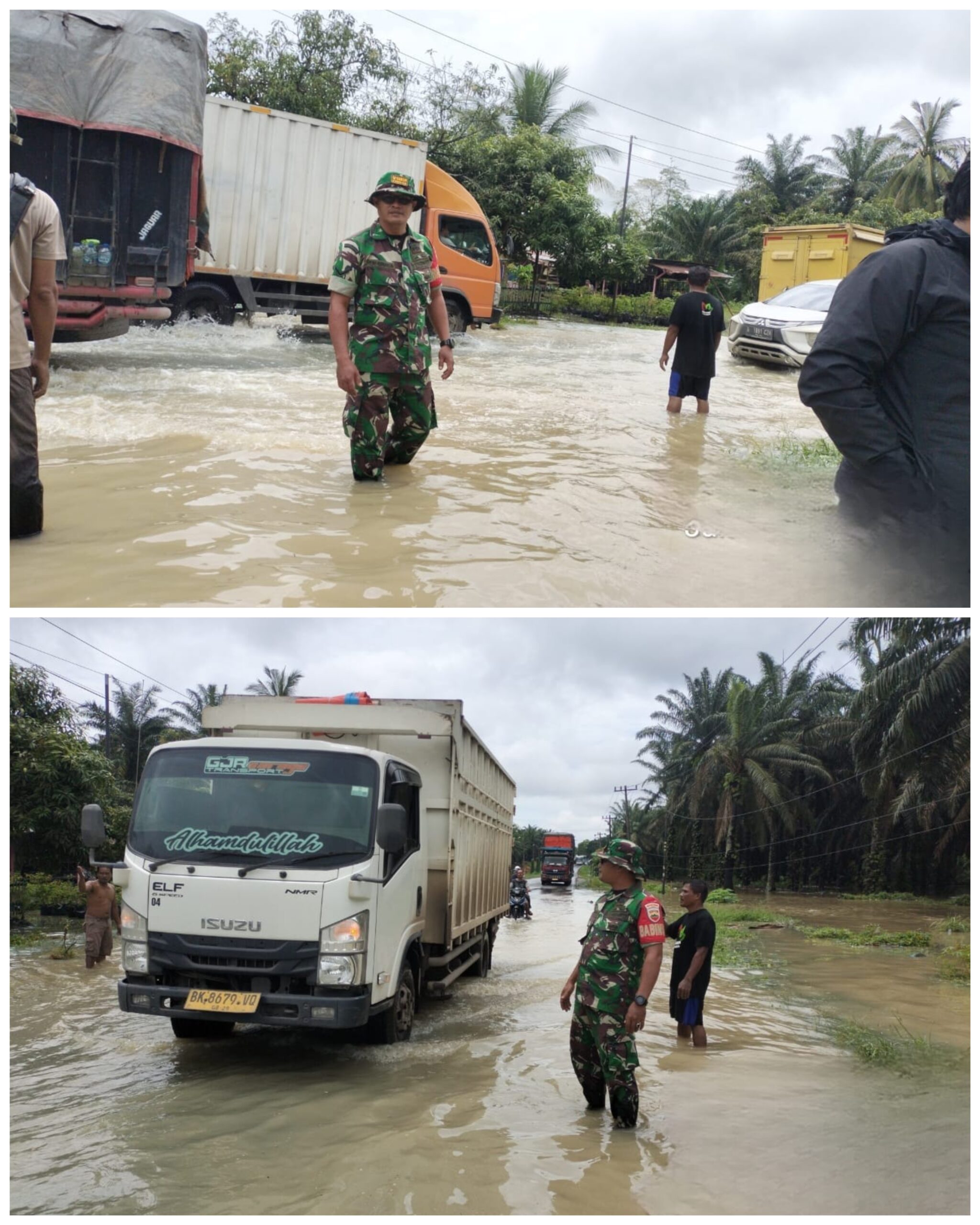 Babinsa Koramil 13/AN Turun Langsung Bantu Atur Lalulintas Akibat Banjir