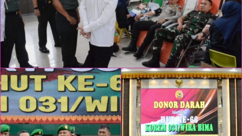 Dalam Rangka HUT Ke-66 Korem 031/Wira Bima, Digelar Donor Darah, Pengobatan Gratis, dan Pembagian Sembako Kepada Masyarakat