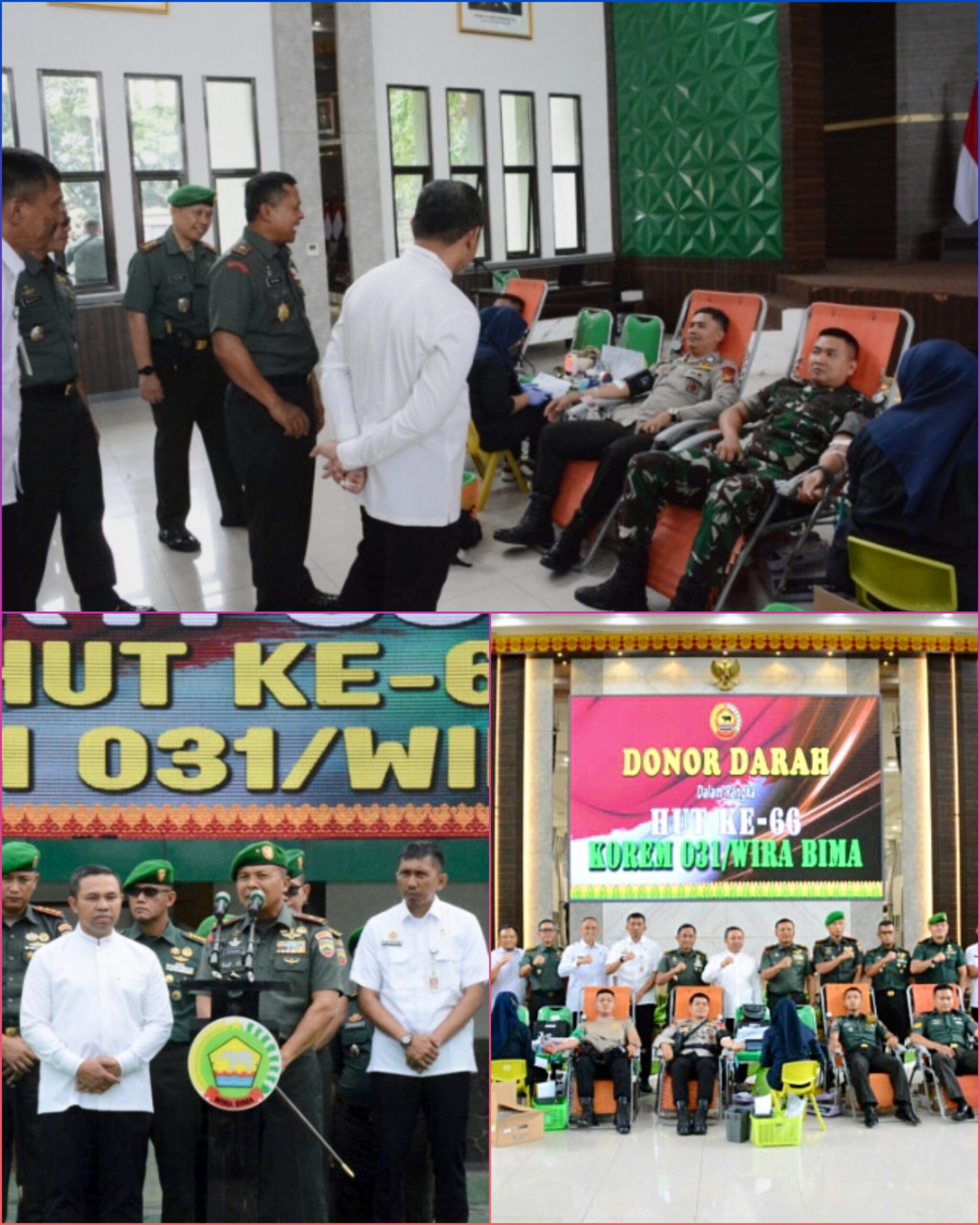 Dalam Rangka HUT Ke-66 Korem 031/Wira Bima, Digelar Donor Darah, Pengobatan Gratis, dan Pembagian Sembako Kepada Masyarakat