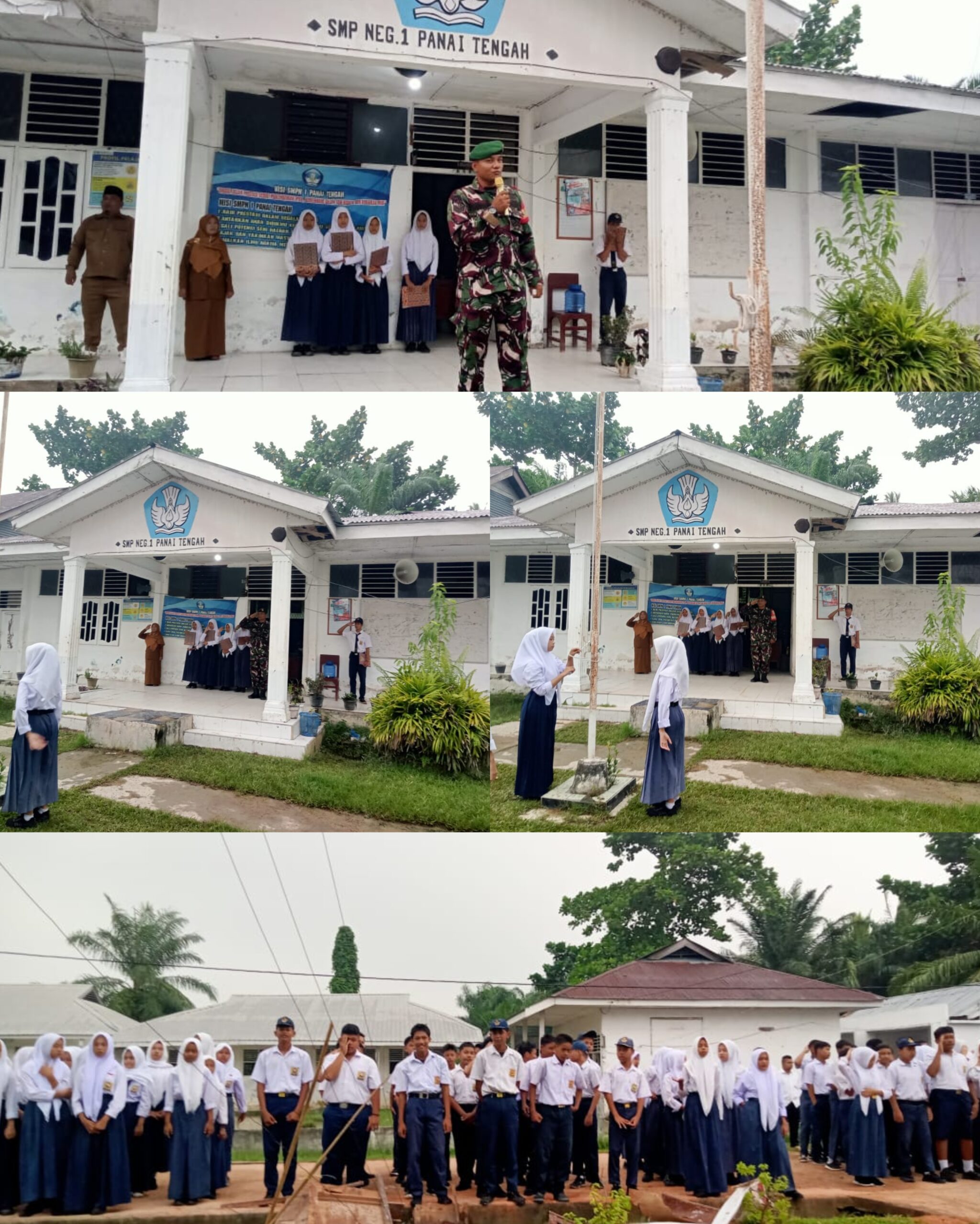 Babinsa Koramil 04/L.Bilik Bertindak Selaku Pembina Upacara Pada Penaikan Bendera di SMP N 1 Panai Tengah