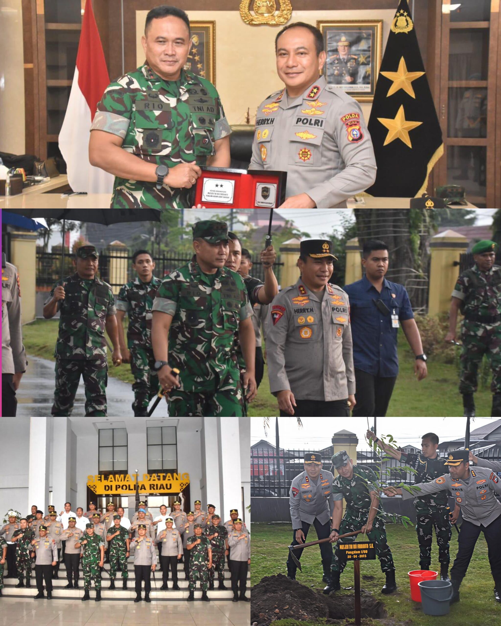 Sinergitas TNI-Polri, Pangdam I/BB Silaturahmi dan Tanam Pohon di Polda Riau