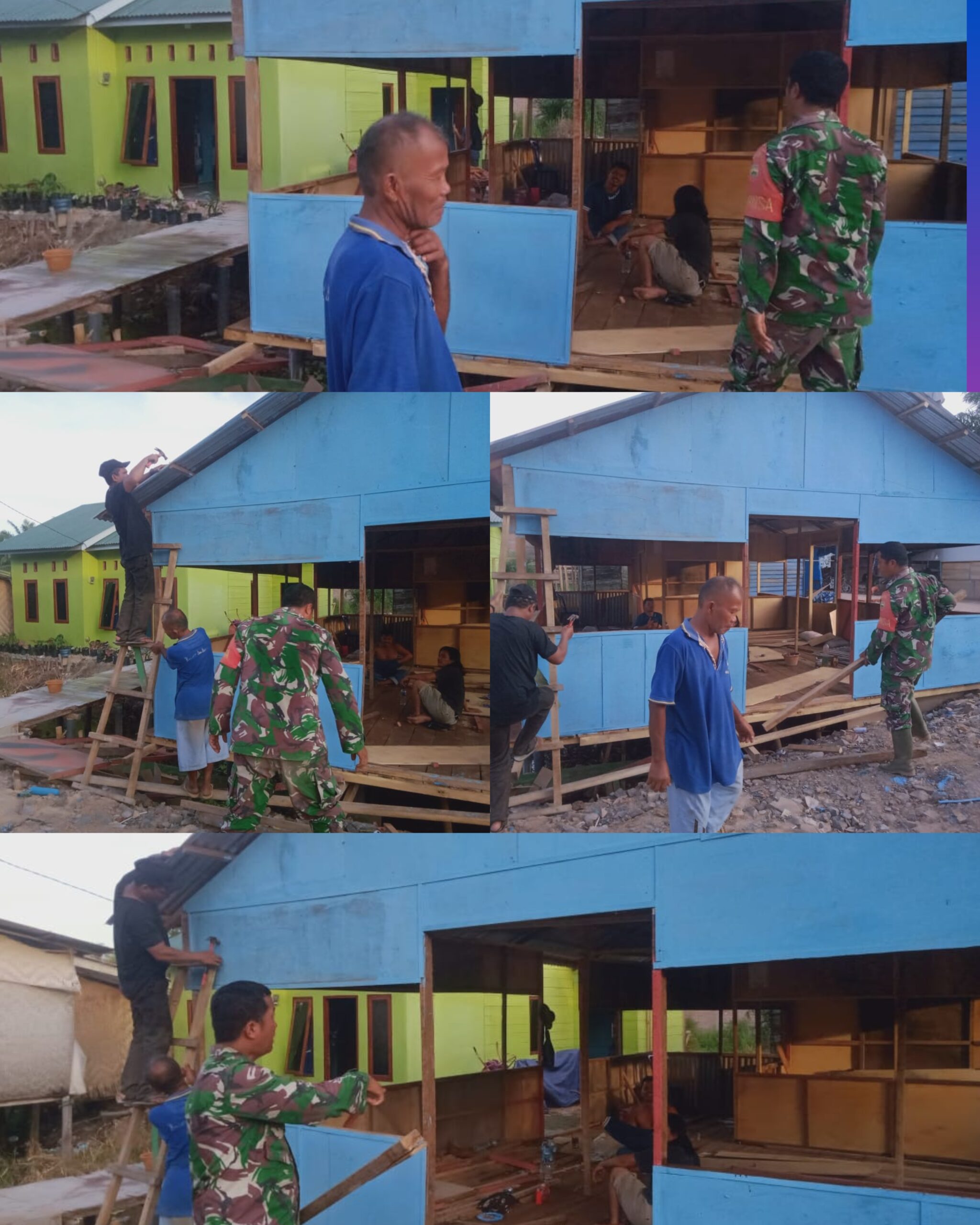 Babinsa Koramil 04/Labuhan Bilik Gotong Royong Bangun Rumah Warga